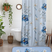 Katoen Blauw Magnolia Douchegordijn