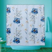 Katoen Blauw Magnolia Douchegordijn