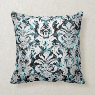 Katoen Blauwgroen Aquatic Silver Damask Grey GSequ Kussen