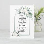 Katoen bloem Eucalyptussentriek bruiloft Kaart (Staand voorkant)