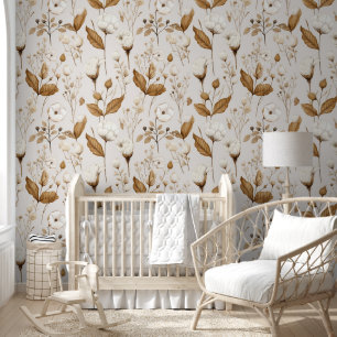 Katoen Bloemen Aardse Neutrale Kleuren Behang