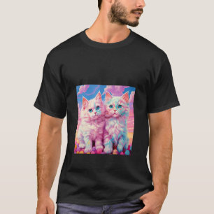 Katoen Candy Kat Roze, Blauwe en Paarse Pret Grafi T-shirt