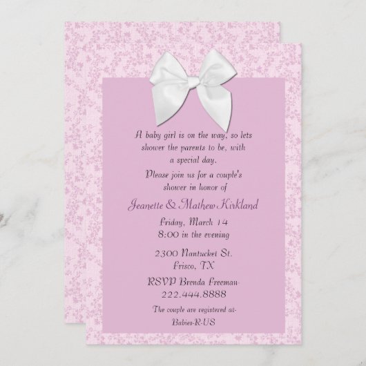 Katoen Chic Couple's Baby Girl Shower Invitation Kaart (Voorkant / Achterkant)