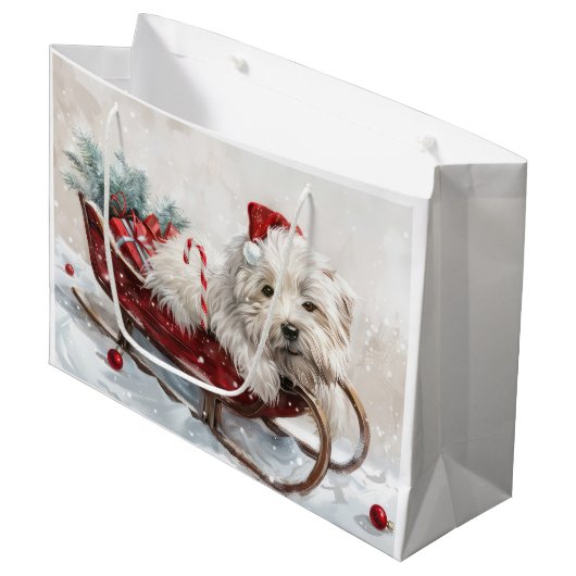 Katoen De Tulear Hond Kerstfeest Groot Cadeauzakje (Voorkant Gekanteld)