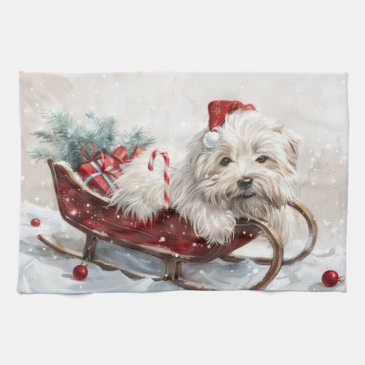 Katoen De Tulear Hond Kerstfeest Theedoek (Horizontaal)