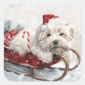 Katoen De Tulear Hond Kerstfeest Vierkante Sticker (Voorkant)