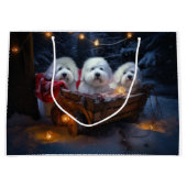 Katoen De Tulear Sneeuwslee Kerstdecoratie Groot Cadeauzakje (Voorkant)