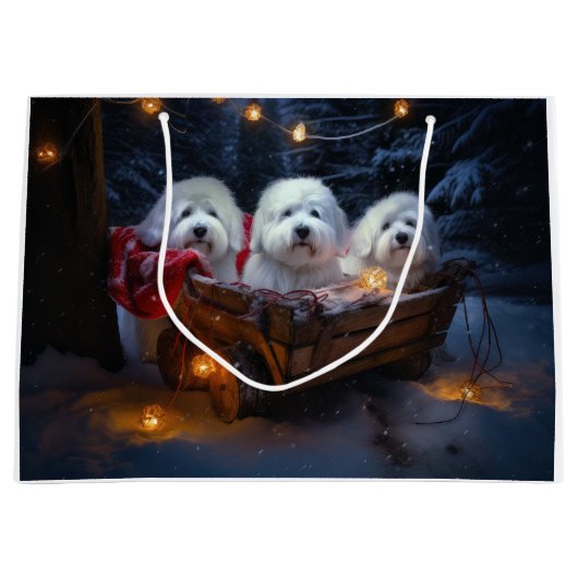 Katoen De Tulear Sneeuwslee Kerstdecoratie Groot Cadeauzakje (Voorkant)