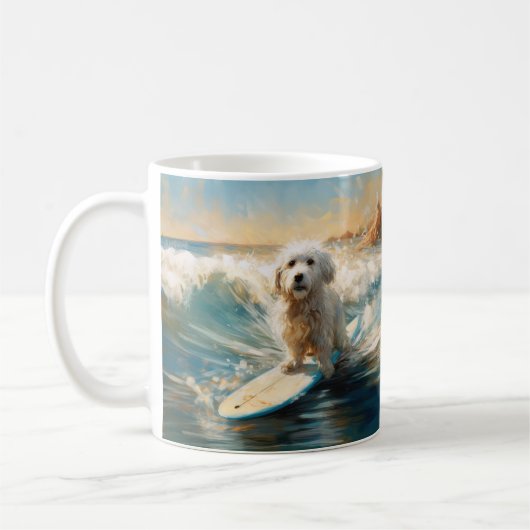 Katoen De Tulear Strand Surfen Schilderij Koffiemok (Links)