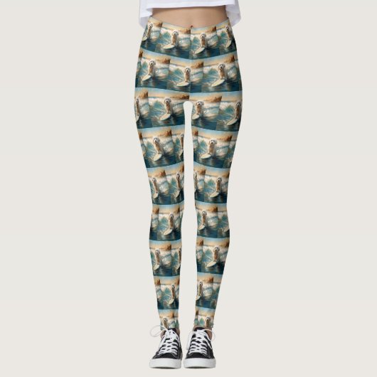 Katoen De Tulear Strand Surfen Schilderij Leggings (Voorkant)