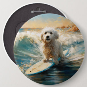 Katoen De Tulear Strand Surfen Schilderij Ronde Button 6,0 Cm
