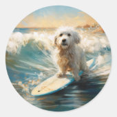 Katoen De Tulear Strand Surfen Schilderij Ronde Sticker (Voorkant)