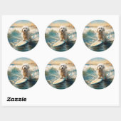 Katoen De Tulear Strand Surfen Schilderij Ronde Sticker (Vel)