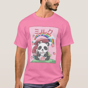 Katoen esthetisch Kawaii Panda Aardbeienmelk T-shirt