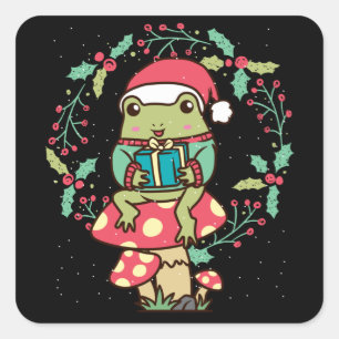 Katoen, esthetisch kikker, kerstmis vierkante sticker