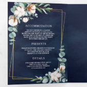 Katoen Eucalyptus All in One Navy Blue Weddenschap Drieluik Uitnodiging (Binnenzijde eerst)