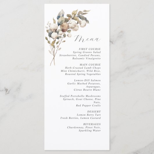 Katoen & Eucalyptus huwelijksmenu Menu (Voorkant)