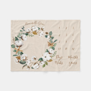 Katoen Eucalyptus Wreatmaandelijkse Baby mijlpaal Fleece Deken