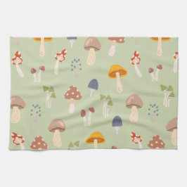 Katoen, kleurrijk paddenstoelenpatroon theedoek