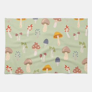 Katoen, kleurrijk paddenstoelenpatroon theedoek