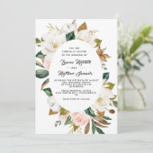 Katoen & Magnolia bruiloft uitnodiging (Staand voorkant)