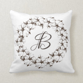 Katoen monogram Wreath (kan letter wijzigen) Kussen
