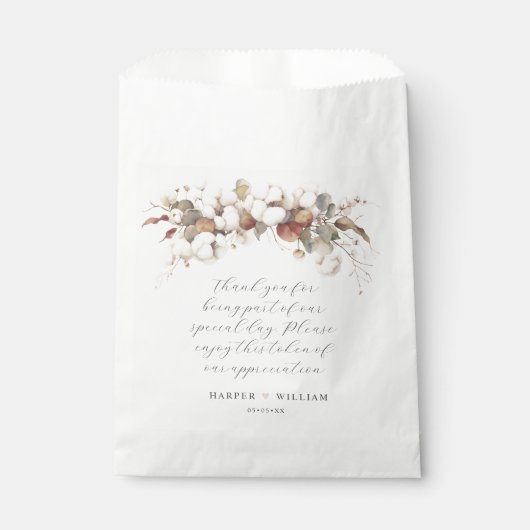 Katoen ontwerp traktatie tas bruiloft dank u bedankzakje (Voorkant)