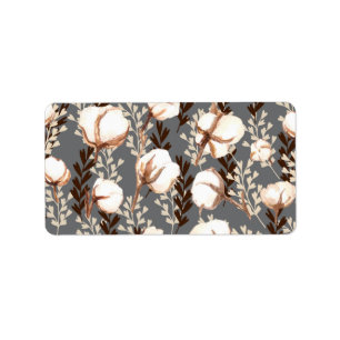 Katoen Plant Patroon grijs Etiket