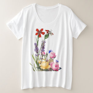 KATOEN PLUS GROOTTE T-Shirt FLOWEN
