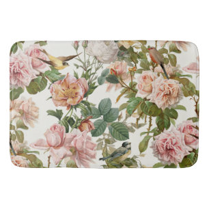  Katoen Roze botanische Rozen en vogels Badmat