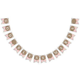 Katoen Roze Floral Rustic God Bless Baptisme Vlaggetjes