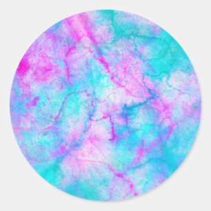 Katoen Snoep Roze en Blauwe Waterverf Ronde Sticker