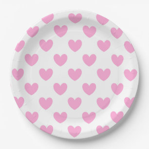 Katoen Snoep Roze polka harten wit Papieren Bordje