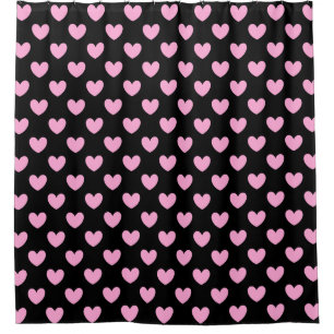 Katoen Snoep Roze polka harten zwart Douchegordijn