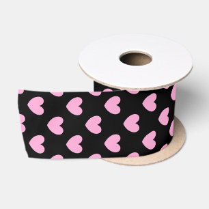 Katoen Snoep Roze polka harten zwart Lint