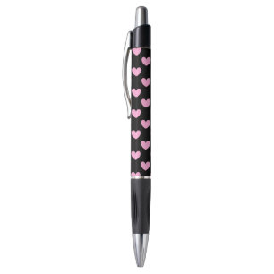 Katoen Snoep Roze polka harten zwart Pen