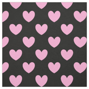 Katoen Snoep Roze polka harten zwart Stof
