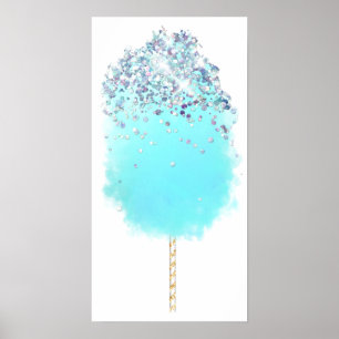 Katoen snoep schatblauwe en zilverglitter poster