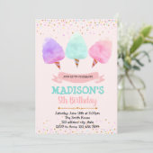 Katoen snoep verjaardagsfeest uitnodiging (Staand voorkant)