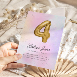 Katoen Snoep Waterverf Meisjes 4e Verjaardagsballo Kaart