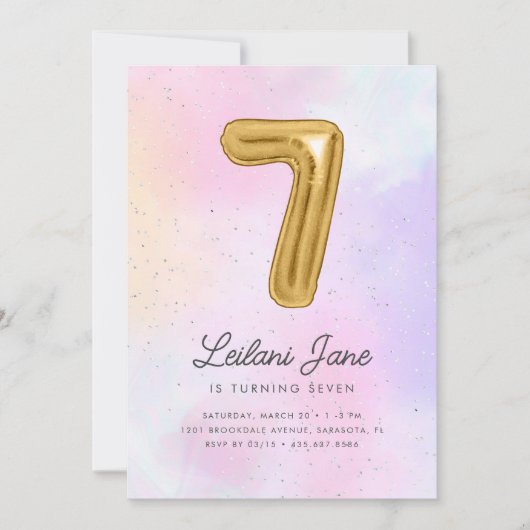 Katoen Snoep Waterverf Meisjes 7e Verjaardagsballo Kaart (Voorkant)