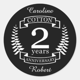 Katoen trouwdag 2 jaar getrouwd ronde sticker