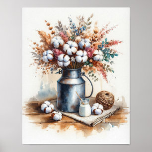 Katoenboeket in een melkkan 2 poster