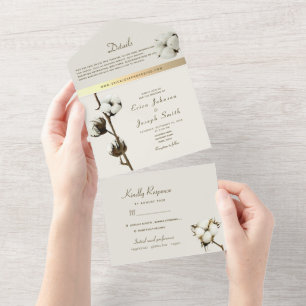 Katoenen Bloemen Bruiloft All In One Uitnodiging