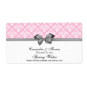 Katoenen Candy Roze Witte Damast Watermerk Grijze Etiket
