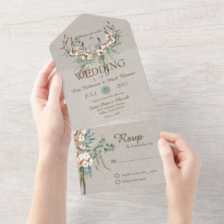 Katoenen Geweih Boho Bruiloft All In One Uitnodiging