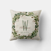 Katoenen Krans Birch Bark Monogram Wedding Keepsak Kussen (Achterkant)