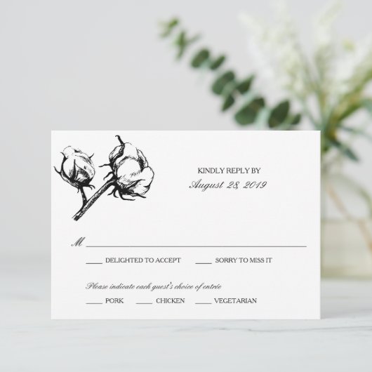 Katoenen Plant etsen | Bruiloft RSVP (Staand voorkant)
