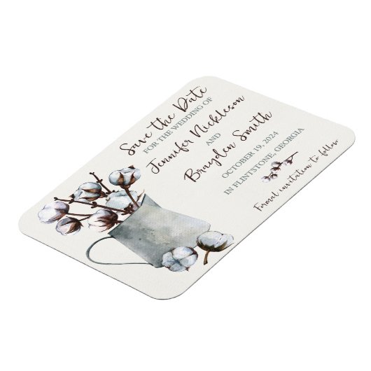 Katoenen stengels in pitcher bruiloft de datum ops magneet (Linkerzijde)