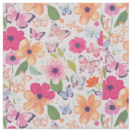 Katoenen Twill Stof, Bloemen en Vlinders Stof